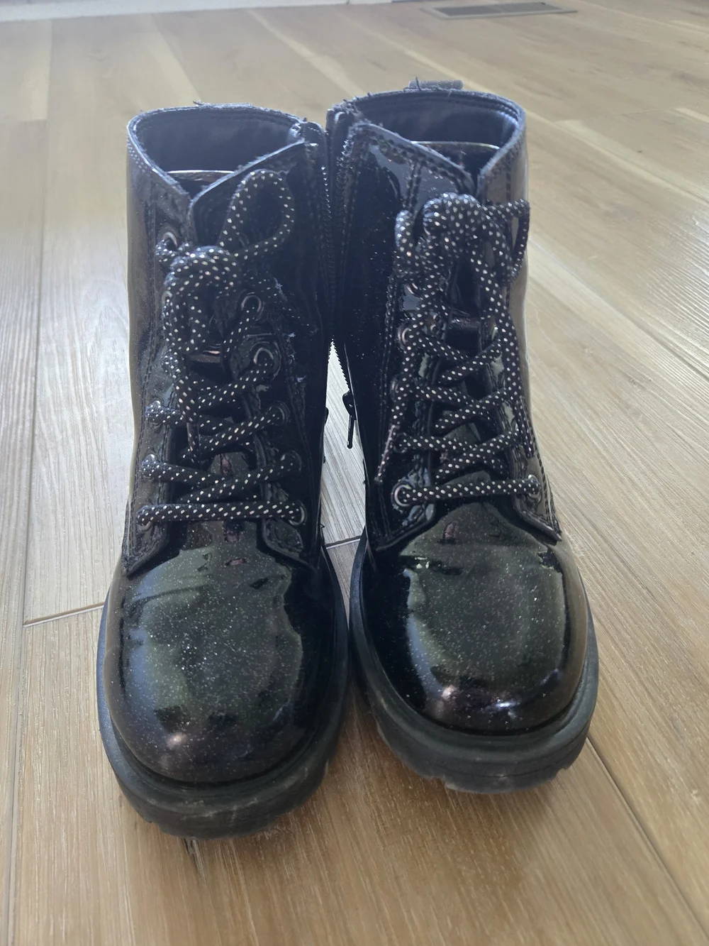 Old Navy Black Shiny Lace-Up Kids Combat Boots